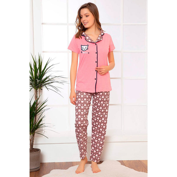 Pink Buttoned Short Sleeve Pajamas Set | Montivo Pakistan