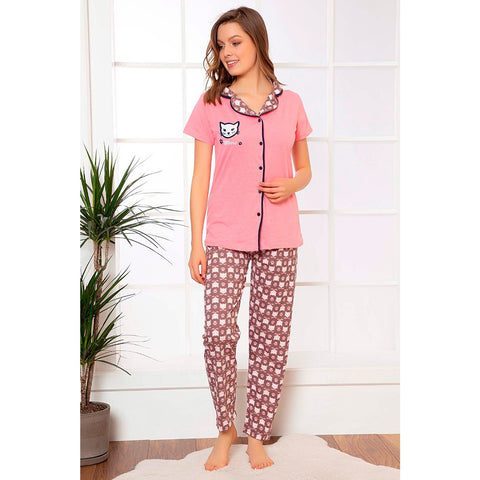Pink Buttoned Short Sleeve Pajamas Set | Montivo Pakistan