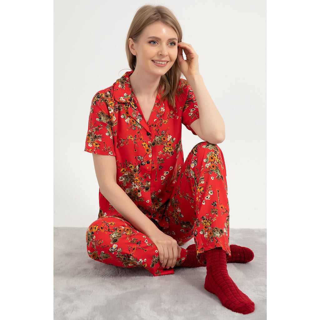 Red Buttoned Pajamas Set | Montivo Pakistan