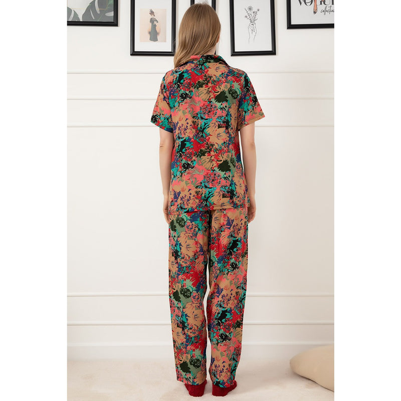 Red Patterned Buttoned Pajamas Set | Montivo Pakistan