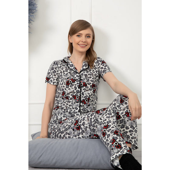 Grey Buttoned Short Sleeve Pajamas Se | Montivo Pakistan