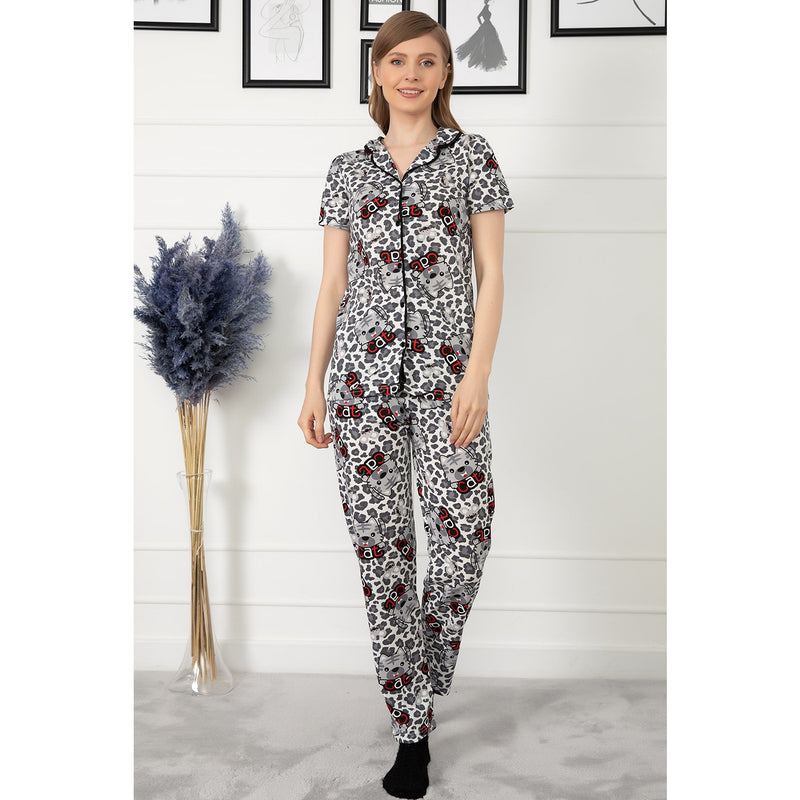 Grey Buttoned Short Sleeve Pajamas Se | Montivo Pakistan