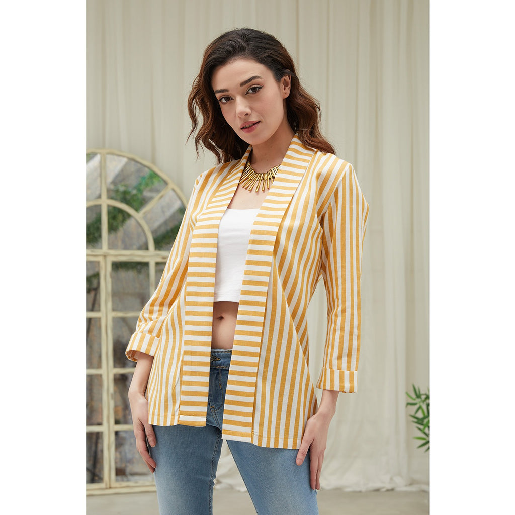 Yellow Striped Shawl Jacket | Montivo Pakistan