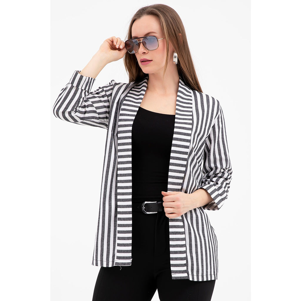 Grey Striped Shawl Jacket | Montivo Pakistan