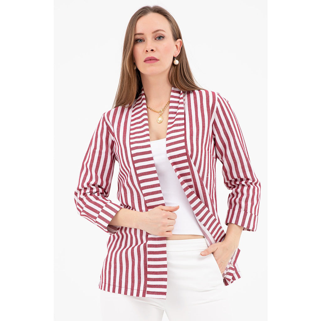 Red Striped Shawl Jacket | Montivo Pakistan