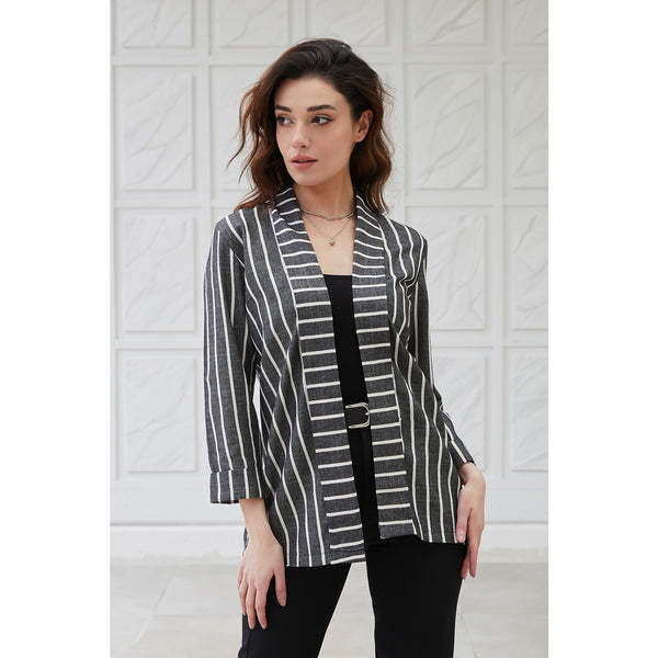Grey Striped Shawl Jacket | Montivo Pakistan