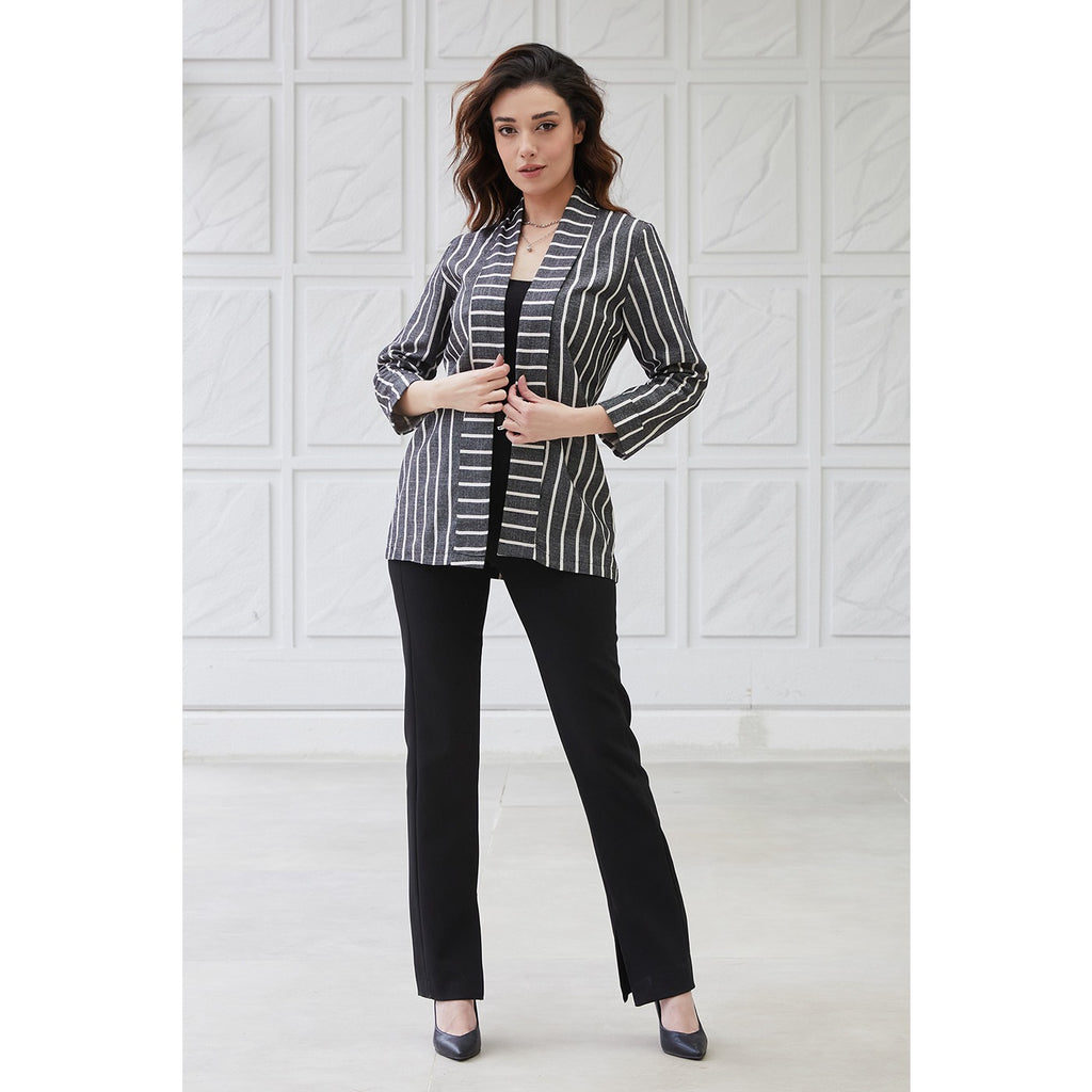 Grey Striped Shawl Jacket | Montivo Pakistan
