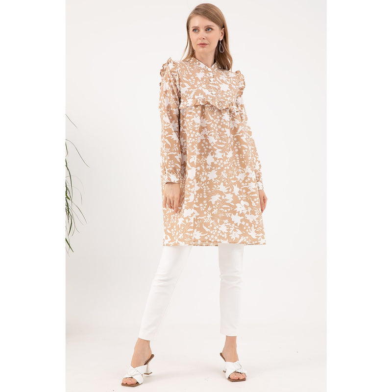 Beige Floral Patterned Tunic | Montivo Pakistan