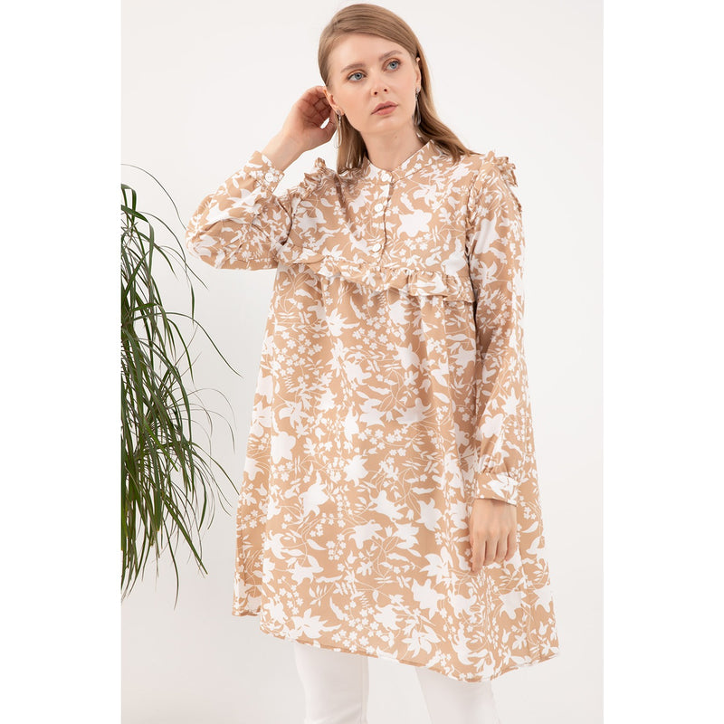 Beige Floral Patterned Tunic | Montivo Pakistan