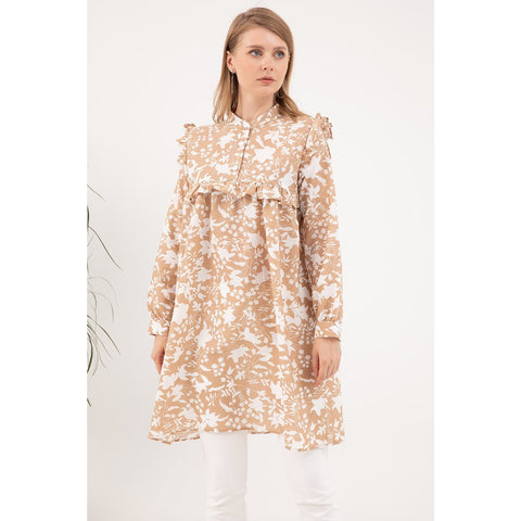 Beige Floral Patterned Tunic | Montivo Pakistan