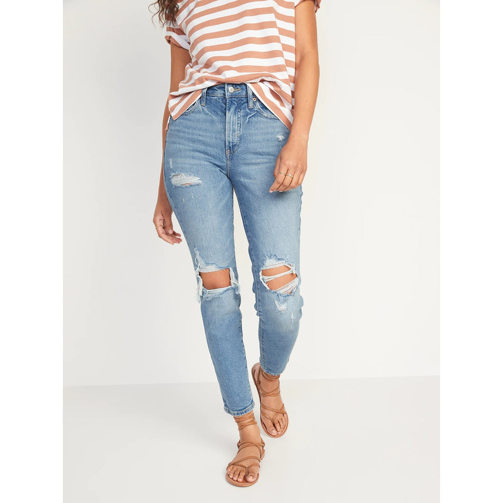 High-Waisted Straight Ripped Jeans | Montivo Pakistan