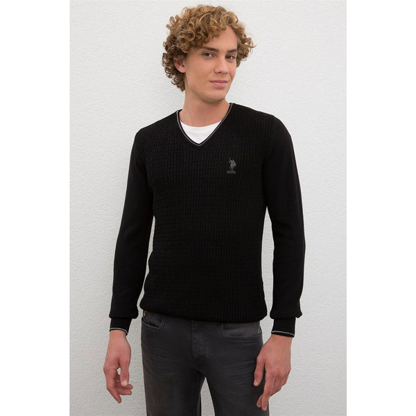 USP Black V-Neck Sweater | Montivo Pakistan