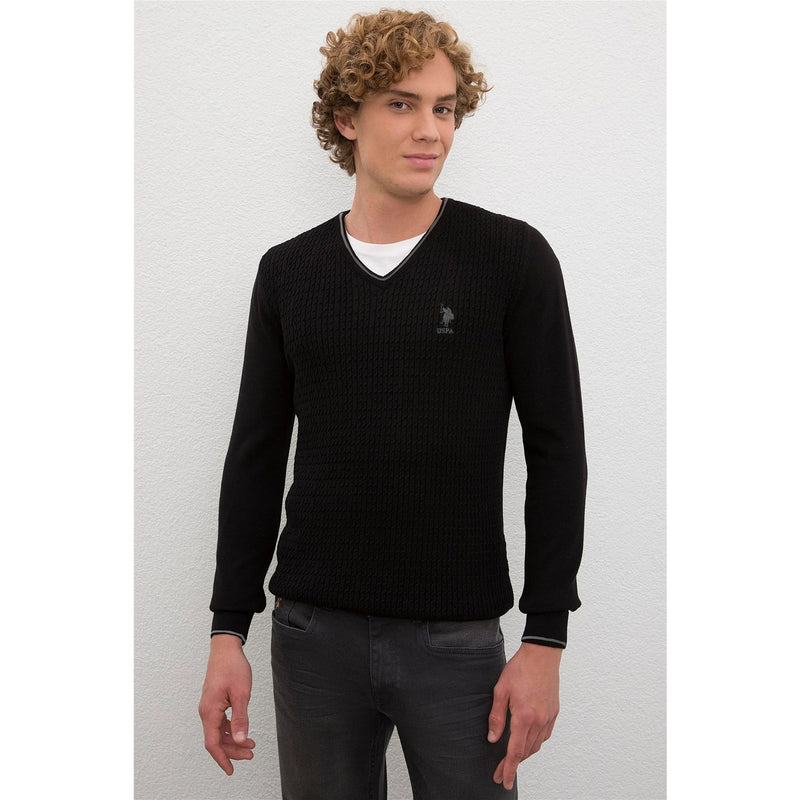 USP Black V-Neck Sweater | Montivo Pakistan
