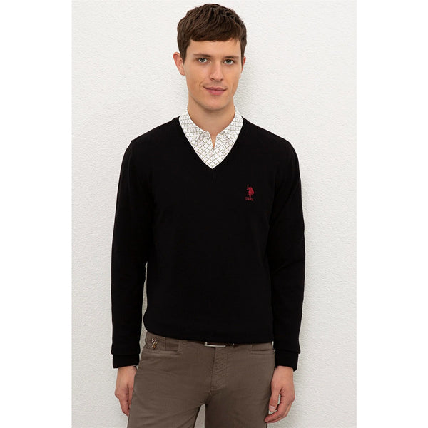 USP Black V-Neck Sweater | Montivo Pakistan