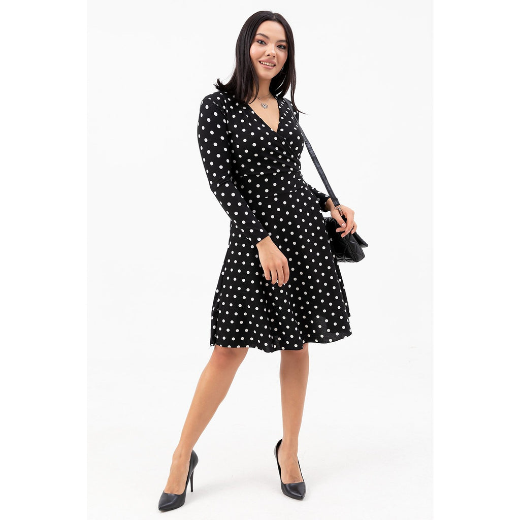 Polka Dotted Double Breasted Patterned Dress | Montivo Pakistan