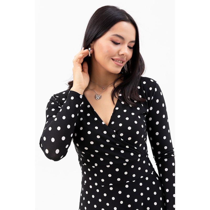 Polka Dotted Double Breasted Patterned Dress | Montivo Pakistan
