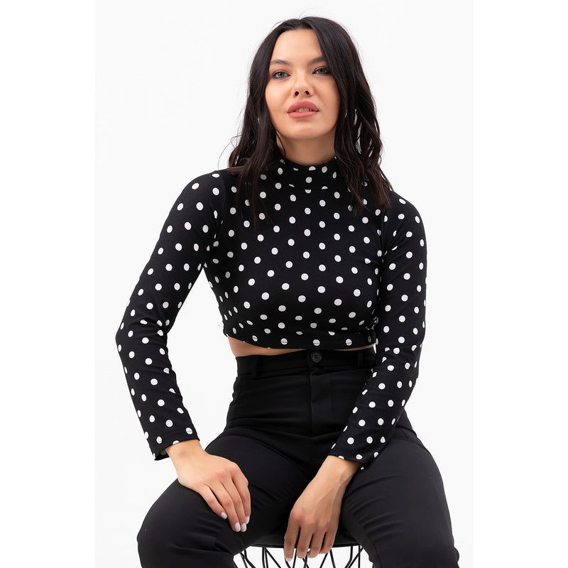 Dotted Black Turtleneck Crop Blouse | Montivo Pakistan