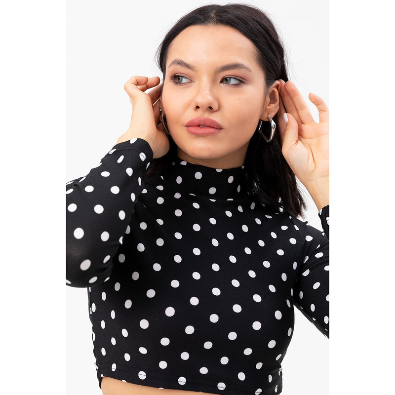 Dotted Black Turtleneck Crop Blouse | Montivo Pakistan