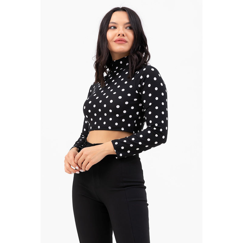 Dotted Black Turtleneck Crop Blouse | Montivo Pakistan
