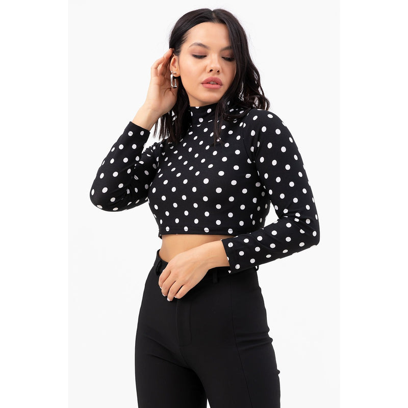 Dotted Black Turtleneck Crop Blouse | Montivo Pakistan