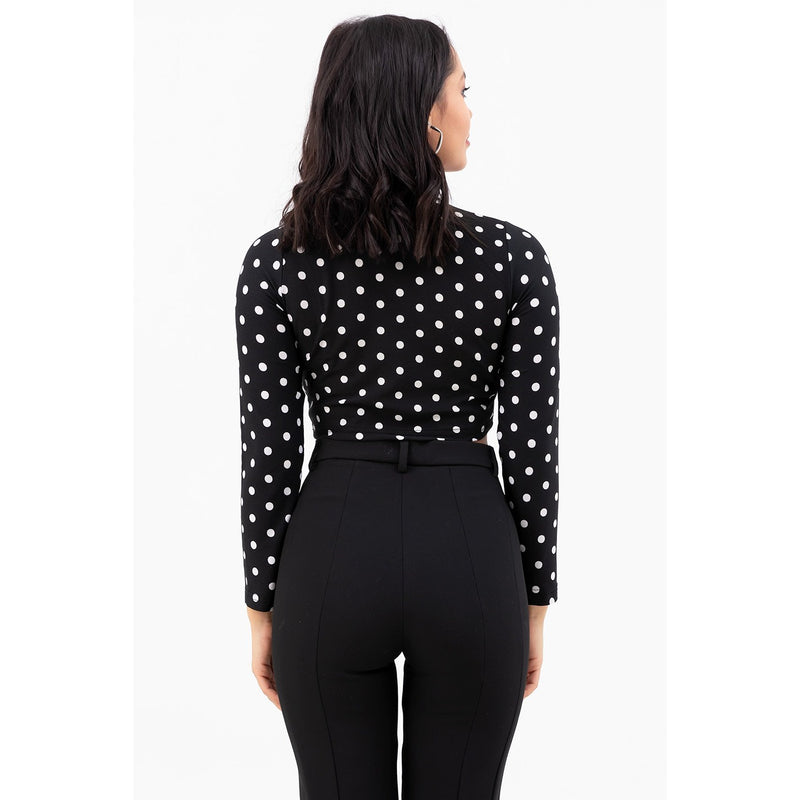 Dotted Black Turtleneck Crop Blouse | Montivo Pakistan