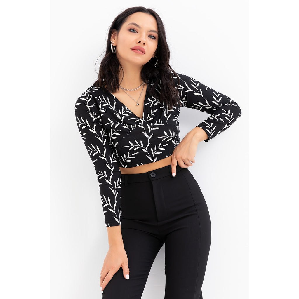 Floral Double Breasted Crop Blouse | Montivo Pakistan