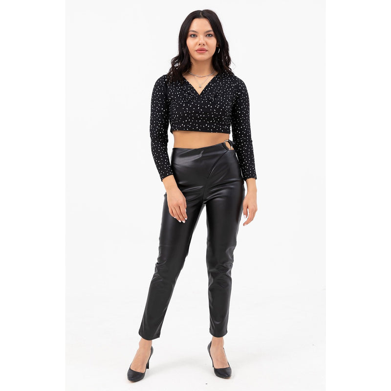 Belted Black Leather Tights | Montivo Pakistan