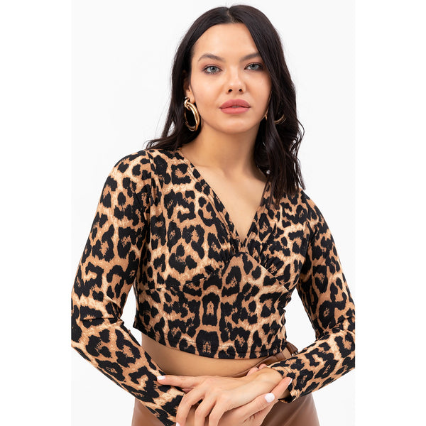 Animal Print Double Breasted Crop Blouse | Montivo Pakistan