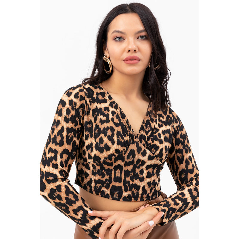Animal Print Double Breasted Crop Blouse | Montivo Pakistan