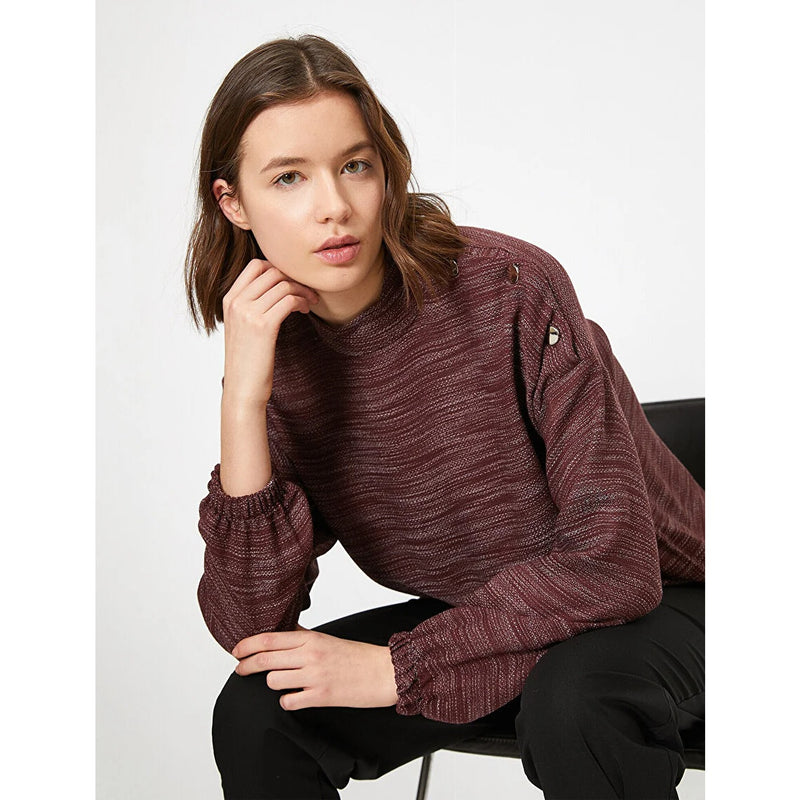 Bordeaux Button Detailed Blouse | Montivo Pakistan