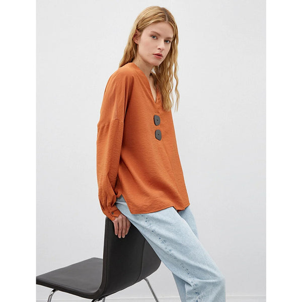 Rust Button Detailed Blouse | Montivo Pakistan