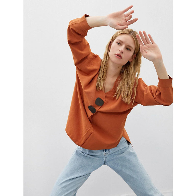Rust Button Detailed Blouse | Montivo Pakistan