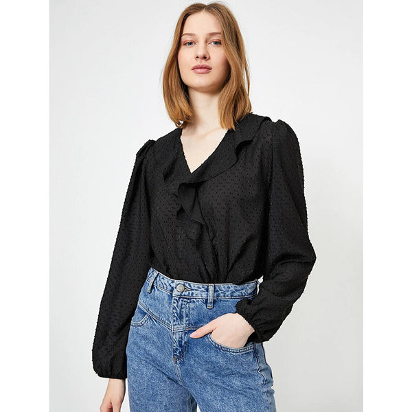 Black Frill Detailed Blouse | Montivo Pakistan
