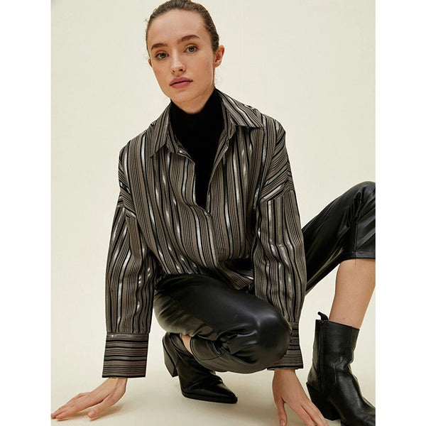 Brown Striped Blouse | Montivo Pakistan