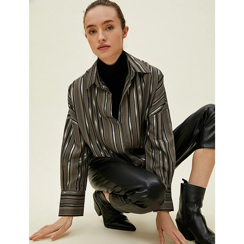 Brown Striped Blouse | Montivo Pakistan