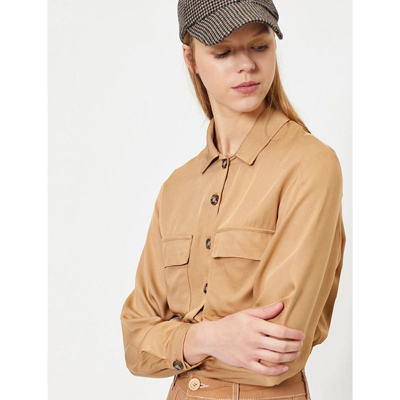 Beige Button Detailed Blouse | Montivo Pakistan