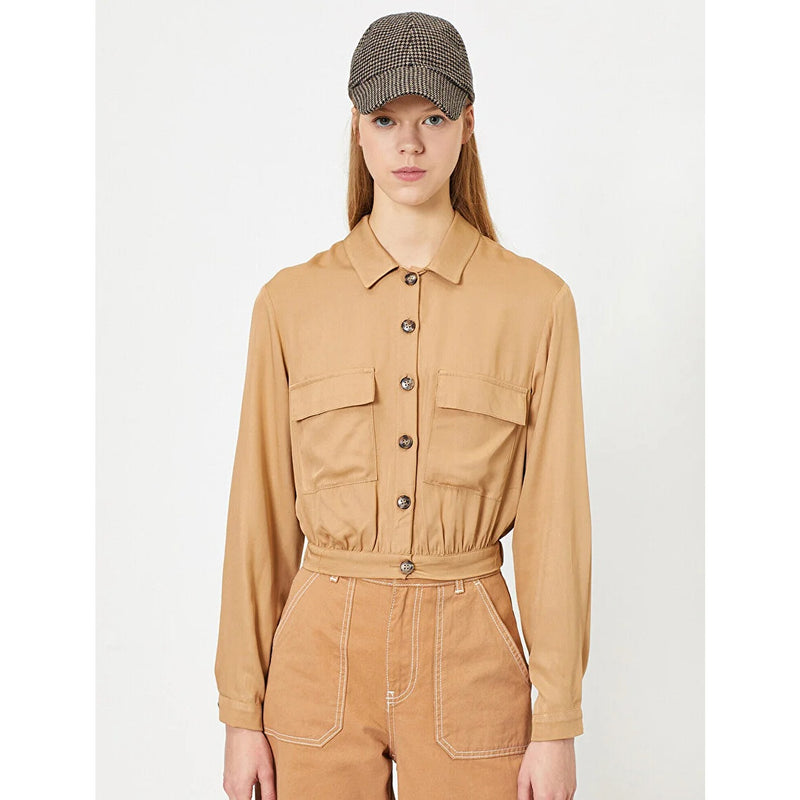 Beige Button Detailed Blouse | Montivo Pakistan
