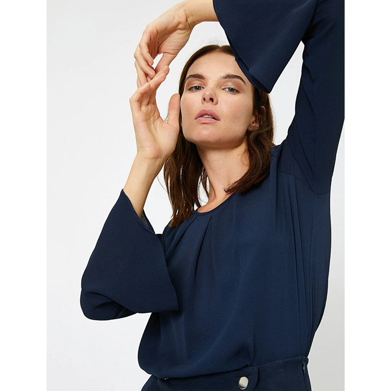 Navy Sleeve Frilled Blouse | Montivo Pakistan