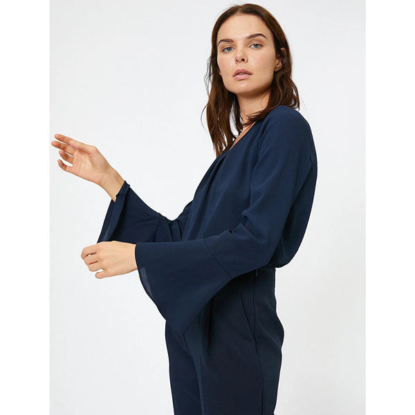 Navy Sleeve Frilled Blouse | Montivo Pakistan