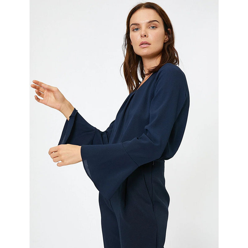 Navy Sleeve Frilled Blouse | Montivo Pakistan