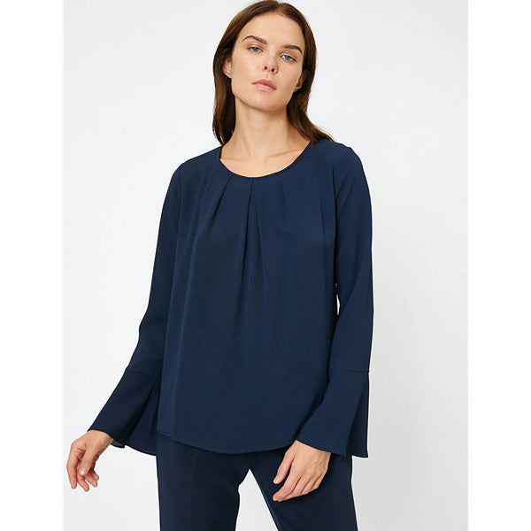 Navy Sleeve Frilled Blouse | Montivo Pakistan