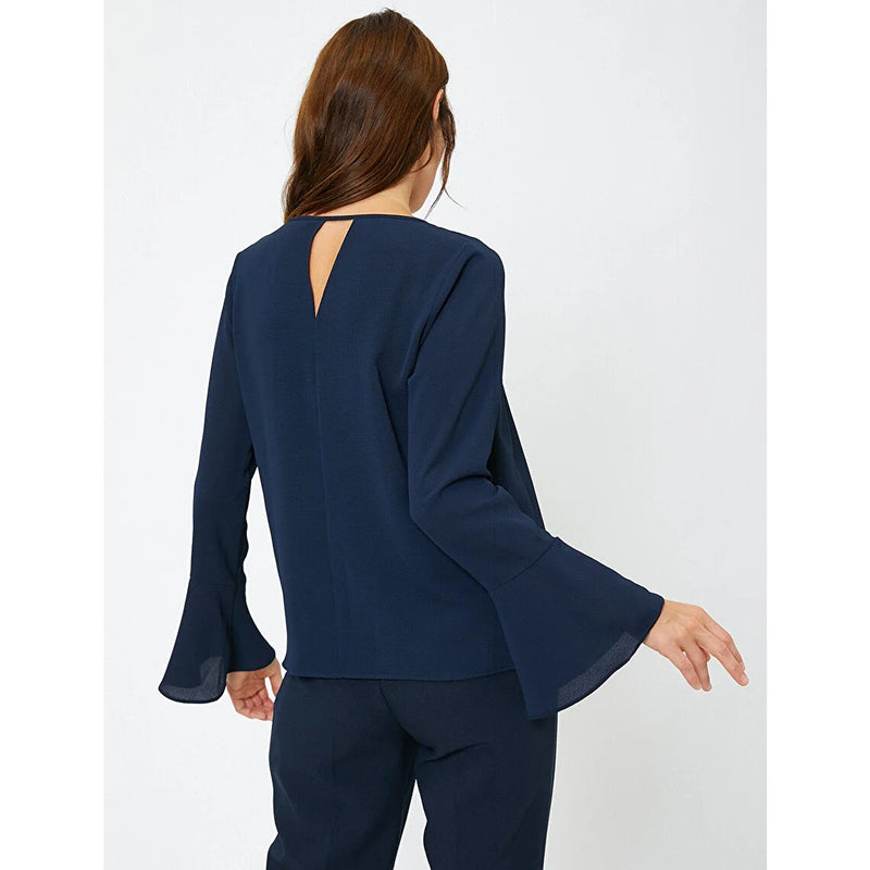 Navy Sleeve Frilled Blouse | Montivo Pakistan