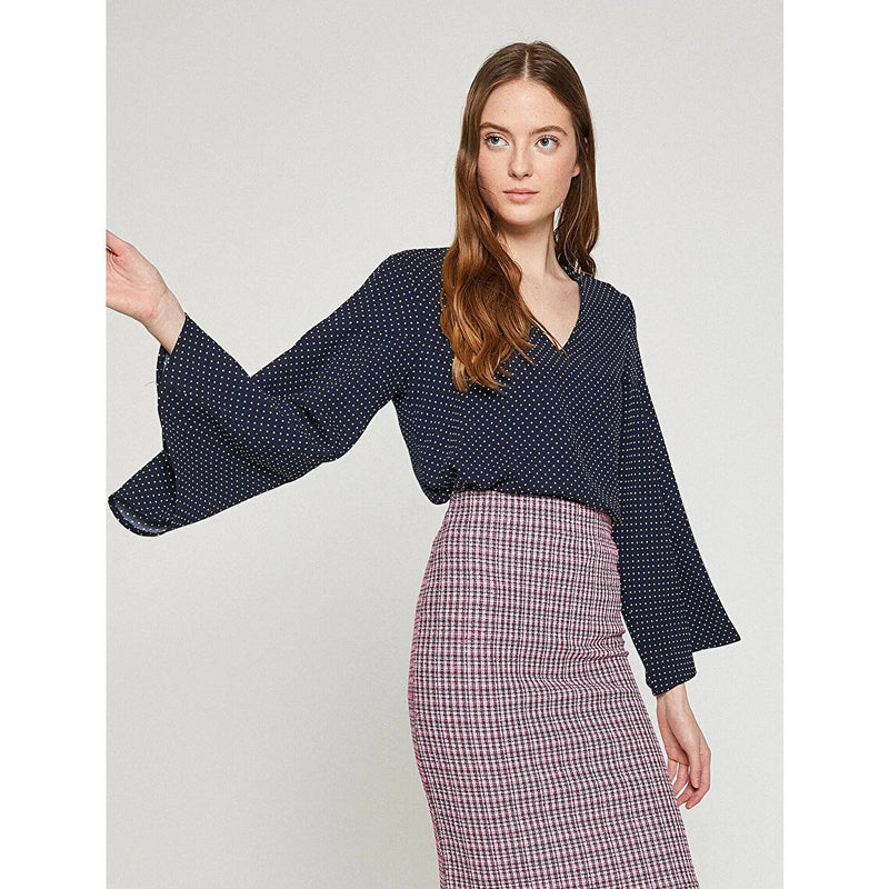 Navy Printed V Neck Blouse | Montivo Pakistan