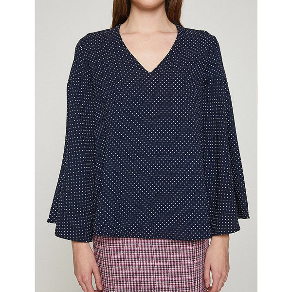 Navy Printed V Neck Blouse | Montivo Pakistan