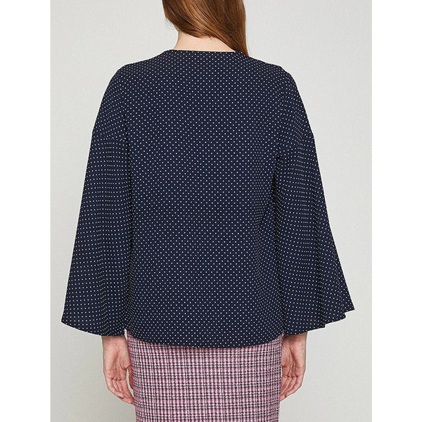 Navy Printed V Neck Blouse | Montivo Pakistan