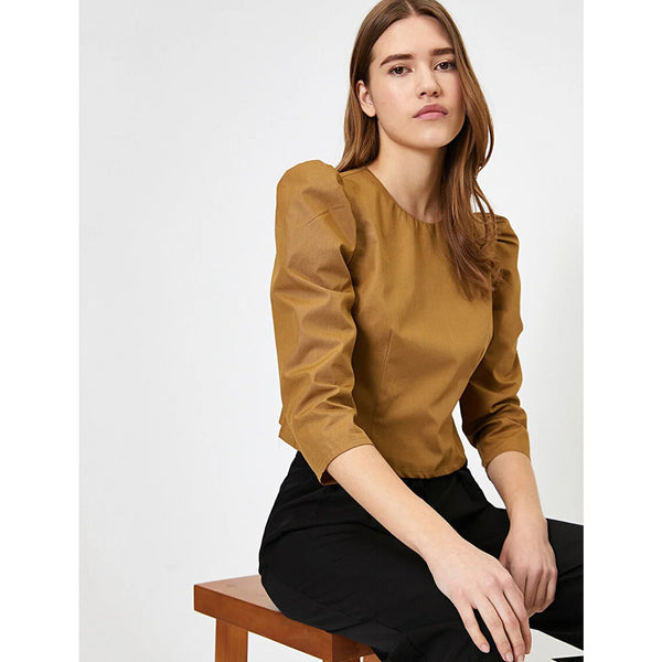 Mustard Crew Neck Blouse | Montivo Pakistan