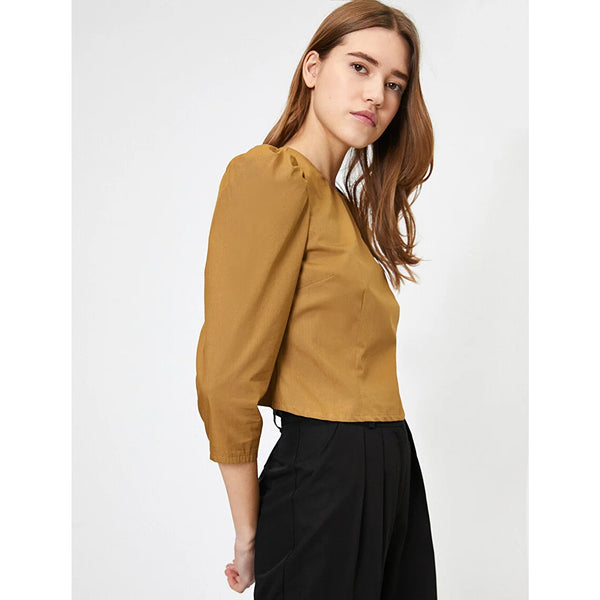 Mustard Crew Neck Blouse | Montivo Pakistan