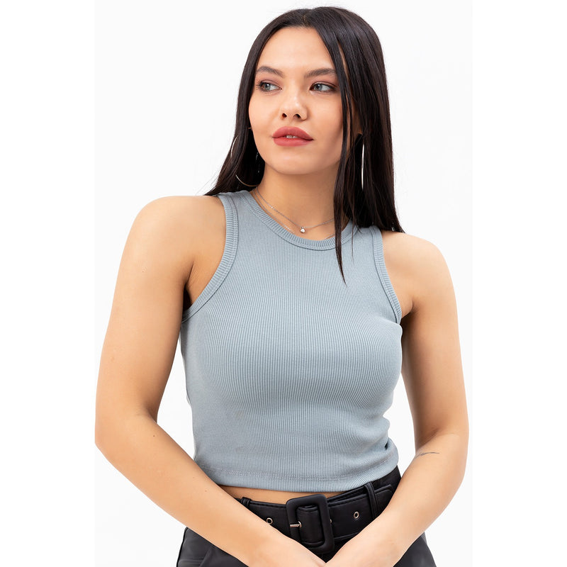 Dark Grey Corded Crop Singlet | Montivo Pakistan