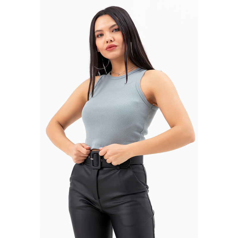 Dark Grey Corded Crop Singlet | Montivo Pakistan