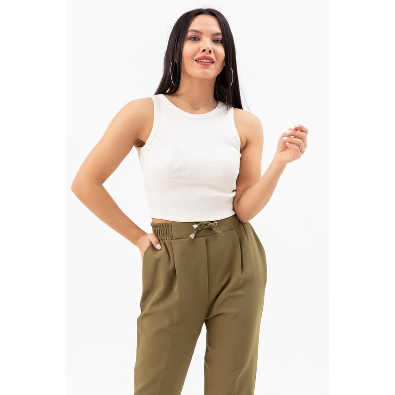 Cream Corded Crop Singlet | Montivo Pakistan